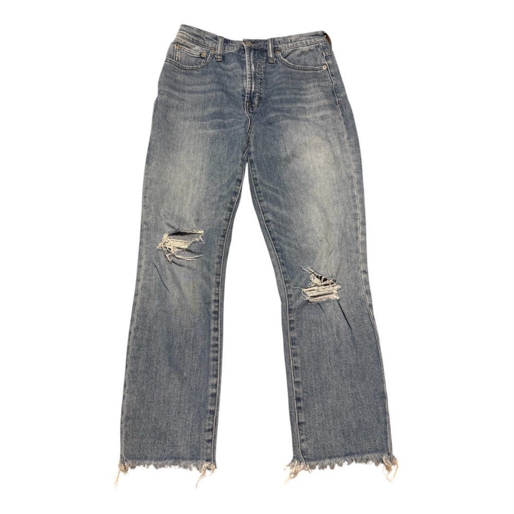 Madewell Ripped Distressed Perfect Vintage Jeans in Blue Size 27 Raw Hem